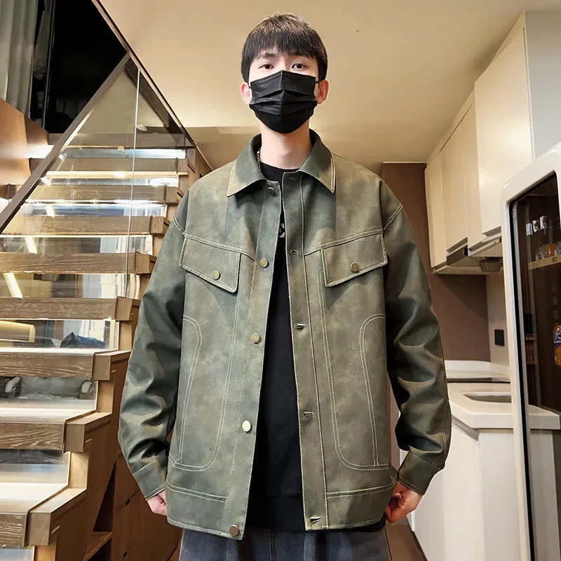 Винтажная мотоциклетная кожаная куртка в американском стиле для мужчин модный