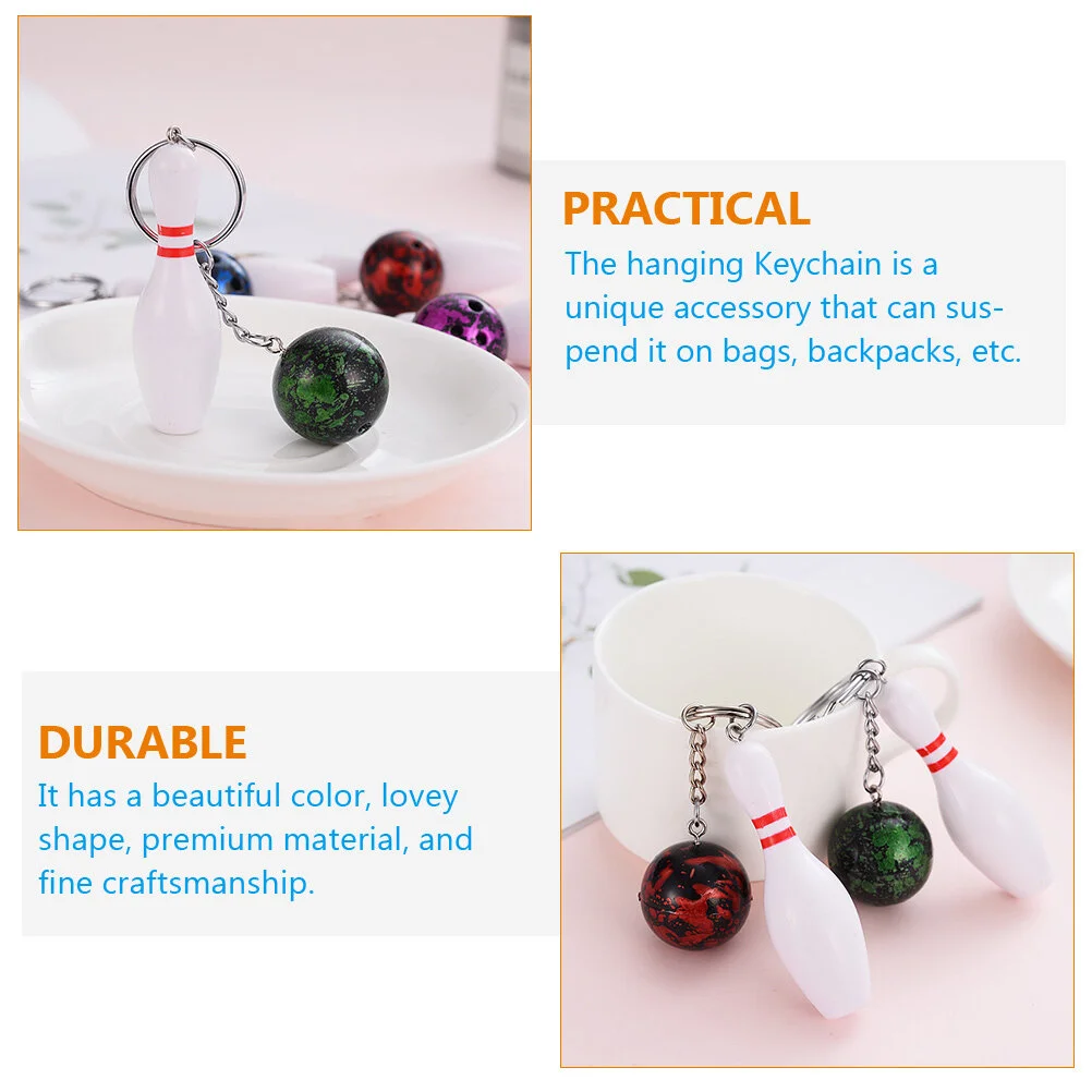 4 Pcs Bowling Keychain Mini Keychains Ornaments Sports Themed Rings Pendant Creative Zinc Alloy Small Child