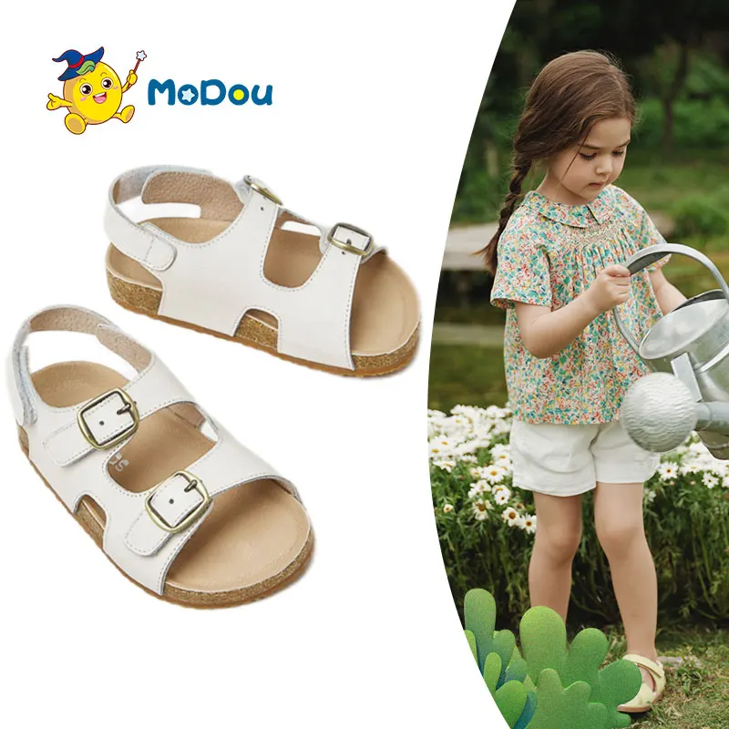 

Mo Dou Kids' Genuine Leather Sandals Soft Birkenstock Non-slip Concise Buckle Casual Breathable Cozy Hook and Loop Kindergarten