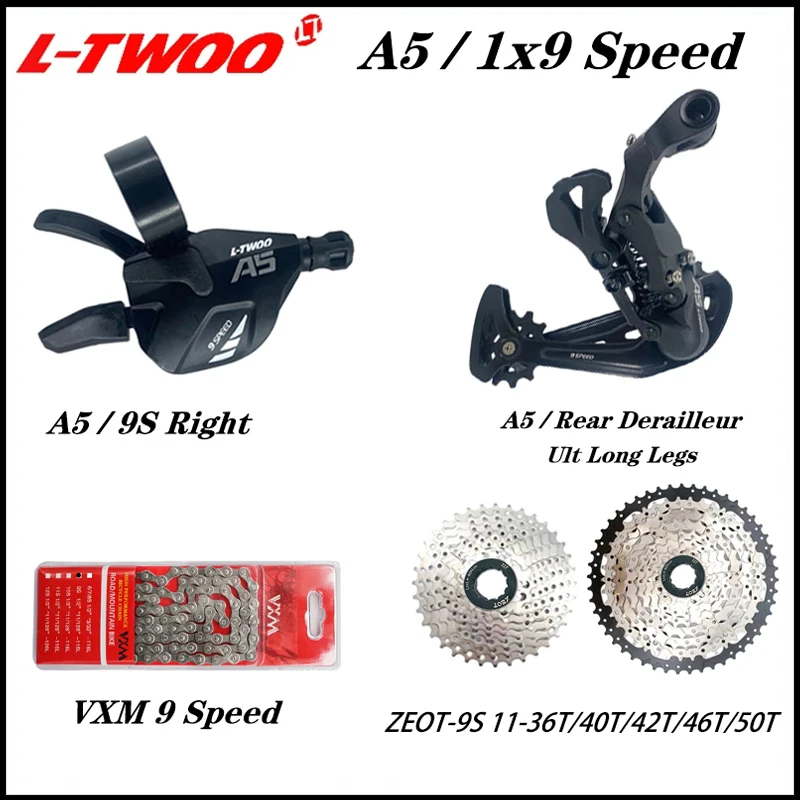LTWOO A5 1X9S Groupset 9 Speed Shift lever Derailleur ZEOT 9V Cassette 36T 40T 42T 46T 50T VXM 9 Speed 9s Chains
