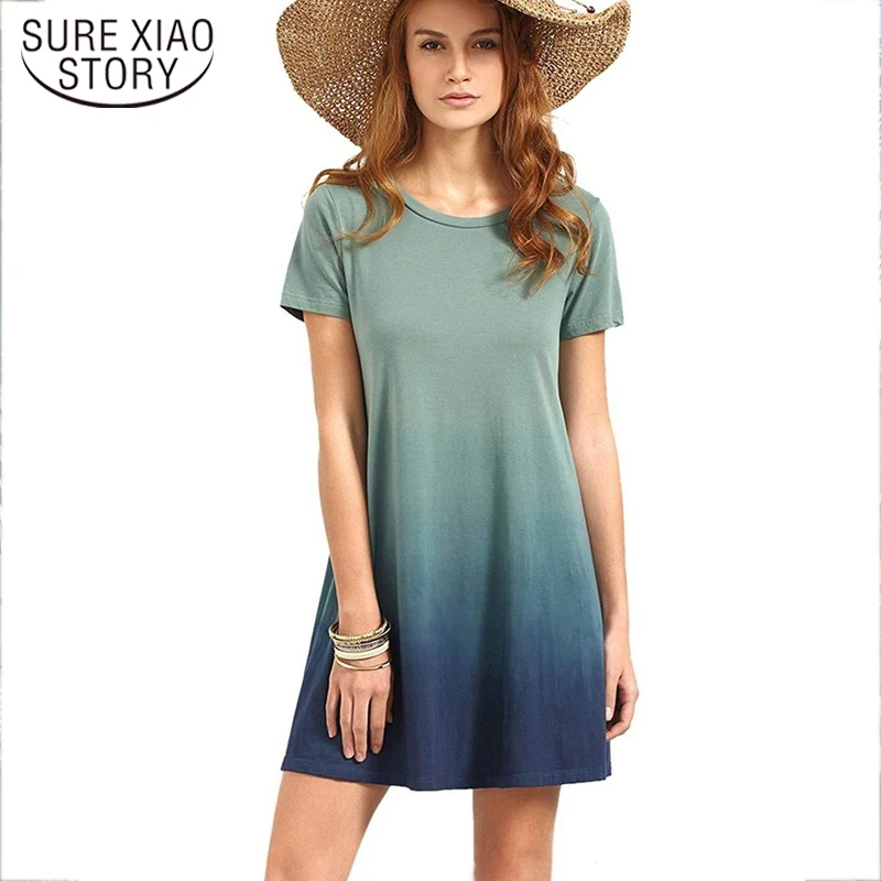 

Plus Size S-5XL Gradient Print Women Dress Sundress 2022 New Short Sleeve Tie-Dye Loose Casual Party Mini Dress Vestidos 19139