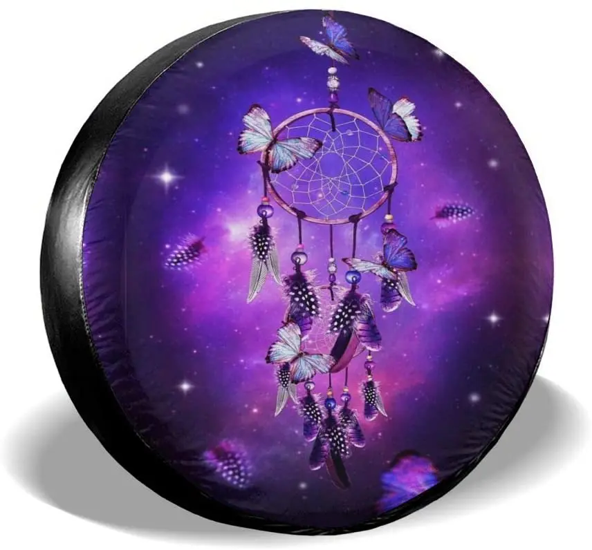 

Dream Catcher Beautiful Butterfly Purple Cover Waterproof Dust-Proof UV Sun Wheel Tire Cover Fit for Jeep,Trailer, RV,