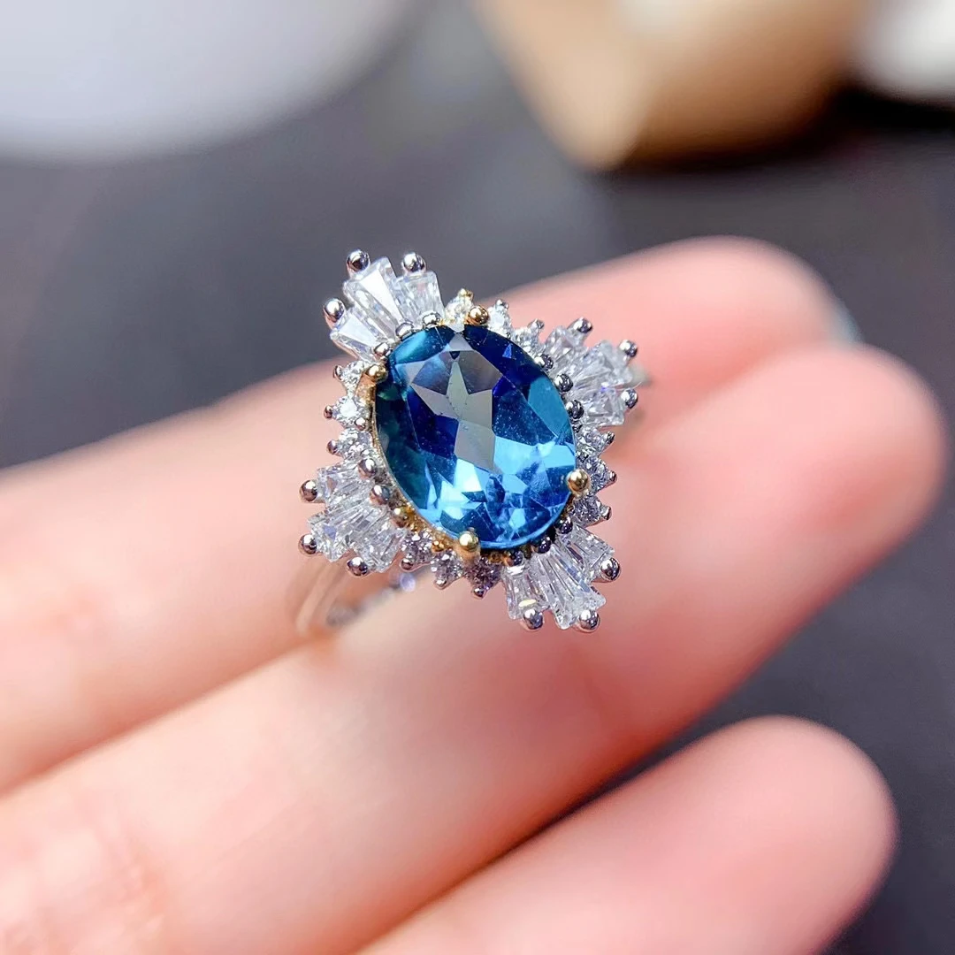 

Dazzling Silver Topaz Ring 1ct 6mm*8mm VVS Grade Natural Topaz Silver Ring 925 Silver Topaz Jewelry