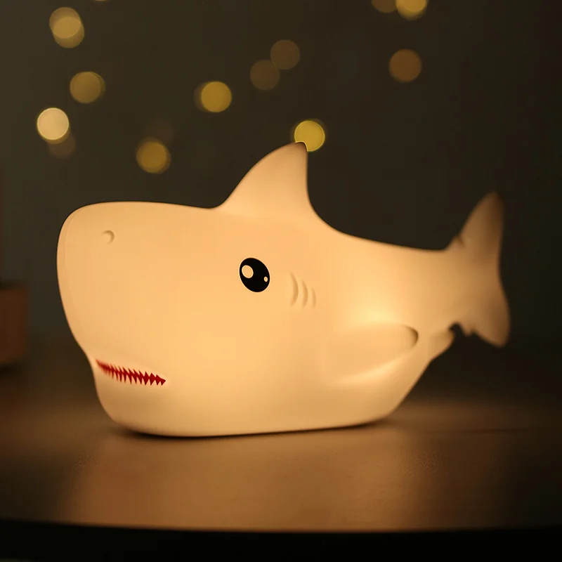 LED Silicone Night Light Touch Sensor 7 Colors USB Bedroom Bedside Table Lamp Shark Decoration Lighting Children's Holiday Gift