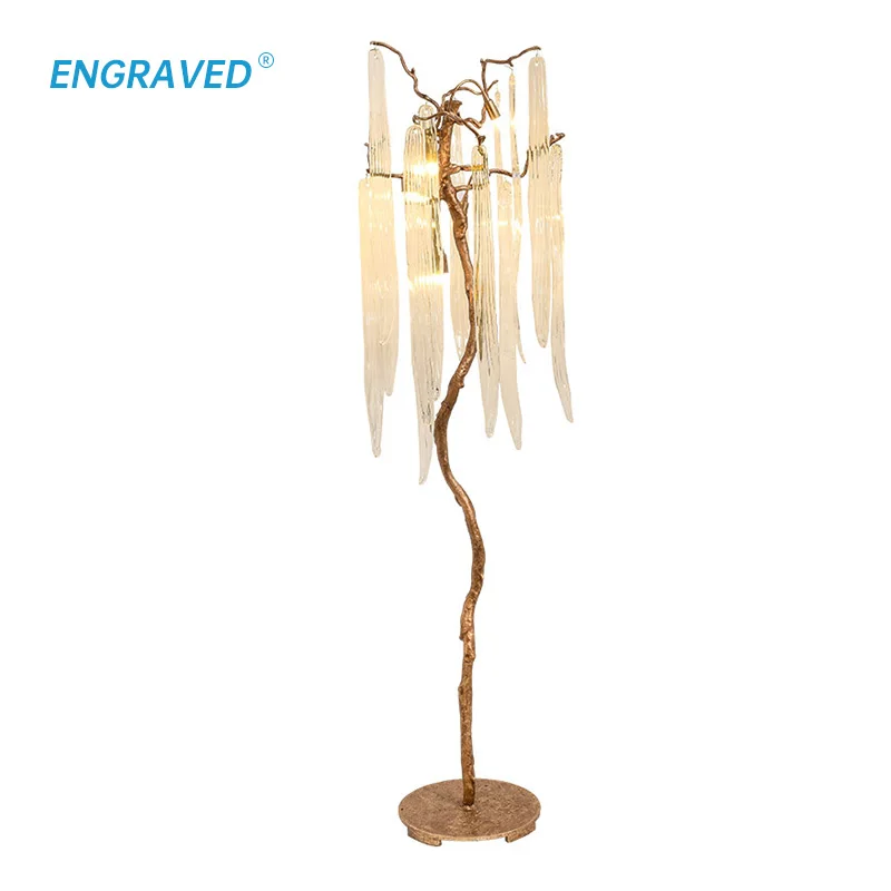 

Creative Tree Branches Floor Lamp for Living Room Villa Hall Decoration Lighting Fixture Copper Handmade Glass Art Indoor Retro