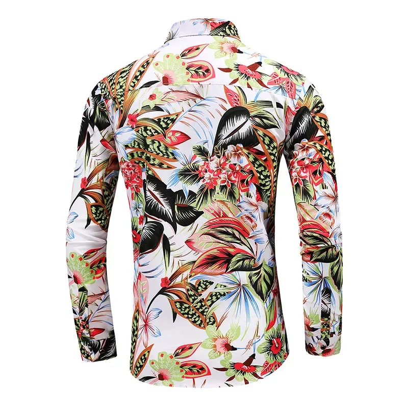 New2022 Fashion Flower Shirt Men Autumn Casual Hawaii Print Plus Size Long Sleeve Shirts Leisure Vacation Men's Clothing 7XL