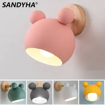 Nordic Wall Lamp Macaron Creative Mickey Iron Panda Led Home Decoration Bedroom Cartoon Children Room Bedside Desk Bracket Light