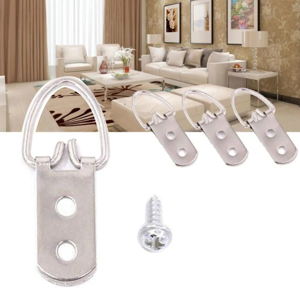 

50pcs/box Picture Hanger Clock For Home Non-trace Frame Cross Stitch Painting Heavy Duty Double Hole Art Wall Tool D Ring Shape