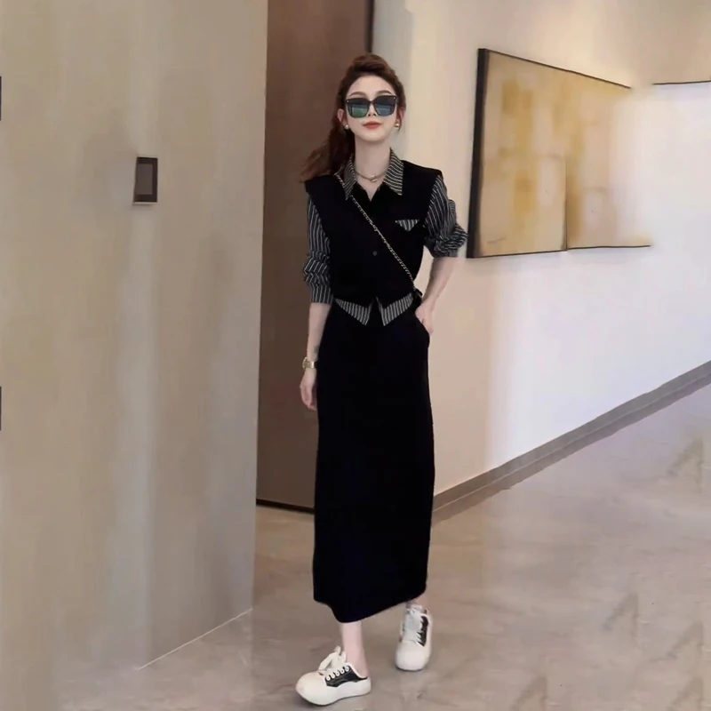 A Complete Set of Shirts and Vests with Skirts for Early Winter Korean Style Outfits Autumn Age-Reducing Small Fragra