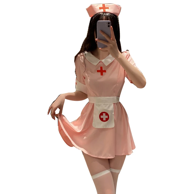 Sexy Mousse Night Wear for Women Sexy Sleepwear Sweet Lace-up Bow Passion Nurse Dress Role Play Girl Bed Uniform Suit