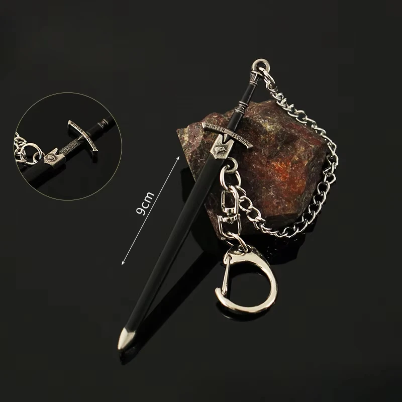 9cm Ice Sword of Ned Stark Keychains for Fans Movies TV Peripheral Game Power Valyrian Steel Katana Samurai Model Keychain