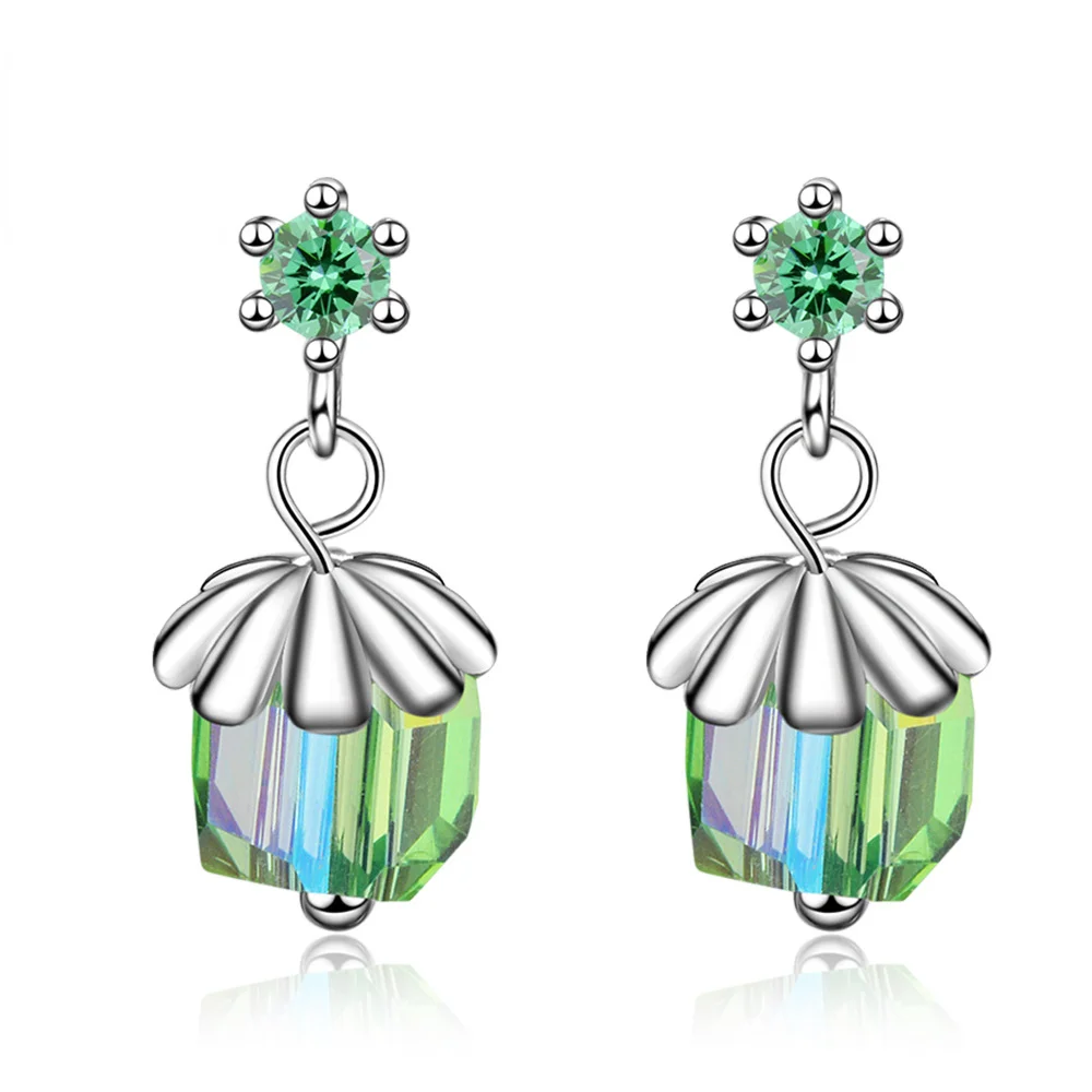 

Fashion Colorful Glass Artificial Crystal Short Earrings Earrings Female Ear Jewelry Small Fresh Net Red Accessories