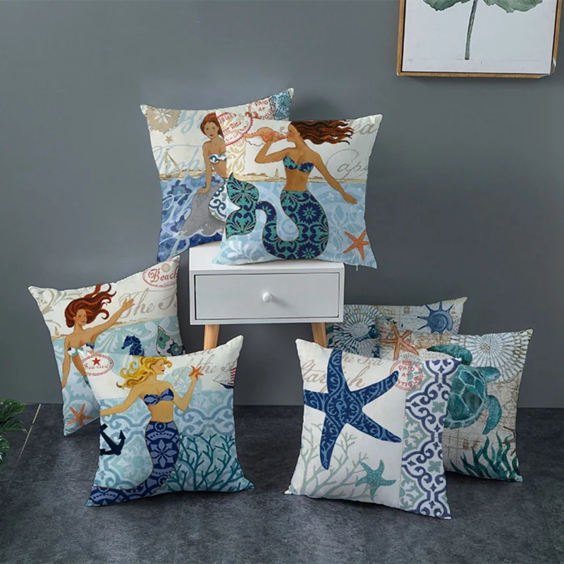 Наволочка из персиковой кожи с цифровым принтом в средиземноморском океане