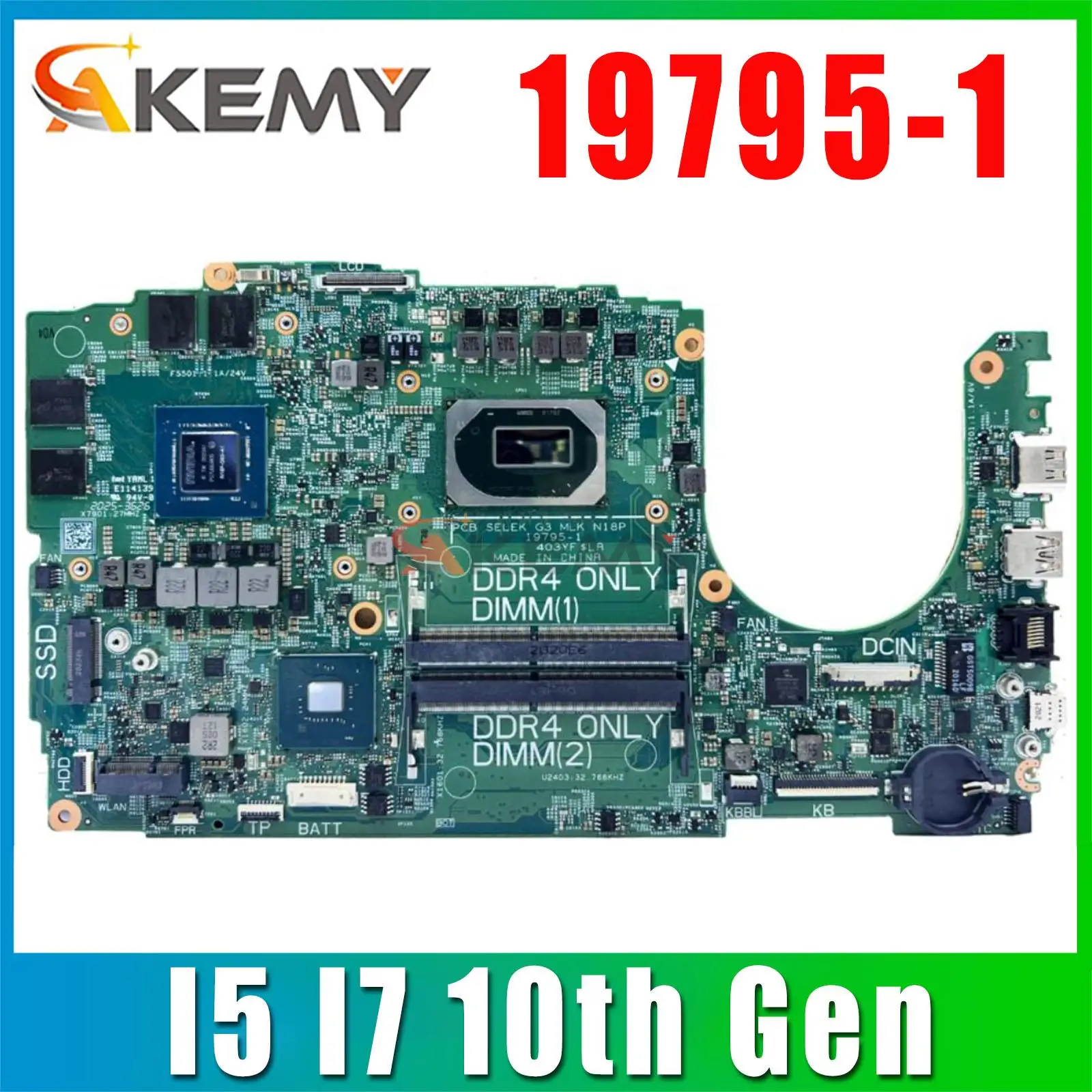 

19795-1 For DELL G3 15 3500 G5 5500 Notebook Mainboard 0HN4GN 028HKV 0HW9CF CN-0H1G65 0H1G65 H1G65 DDR4 Laptop Motherboard Test
