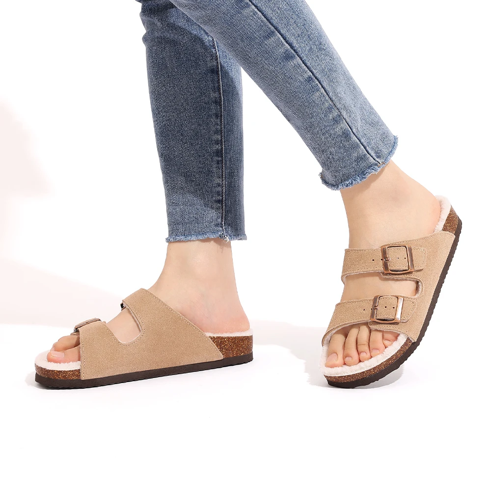 Женские пушистые тапочки Litfun модная обувь из пробки с меховой подкладкой