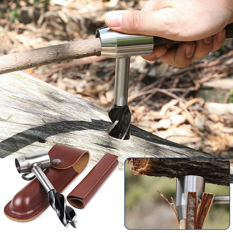 

Hand Auger Wood Dril Carbon Steel Manual Auger Drill Portable Manual Survival Drill Bit Self-Tapping Survival Wood Punch Tool