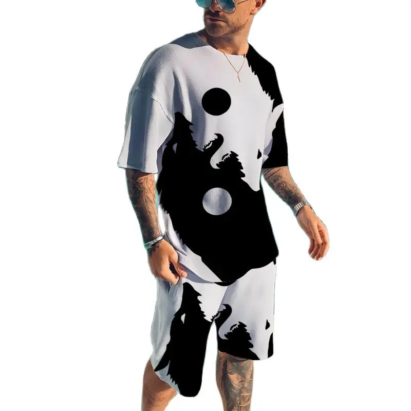 

2023 Summer New Men 3D Pattern Design Printed T-shirt Street Clothing Oversized Shorts Round Neck Short Sleeve Fashion Trend Set