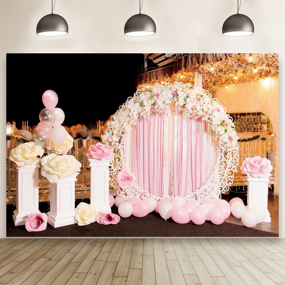 Розовая тема Свадебная церемония цветы сцена Гирлянда Декор фотография