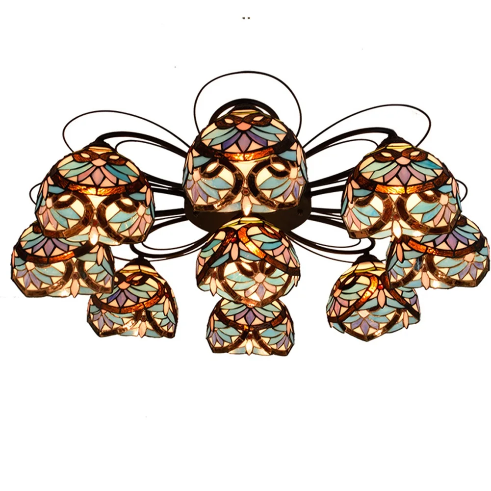 

Потолочная лампа Тиффани 9 с разными насадками, окрашенное стекло с надписью «Love» синего цвета, лампа для гостиной, столовой, спальни, потолочный светильник