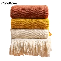 nordic knitted throw blanket with tassels corn grain waffle embossed throw blanket for beds travel nap blanket shawl scarf