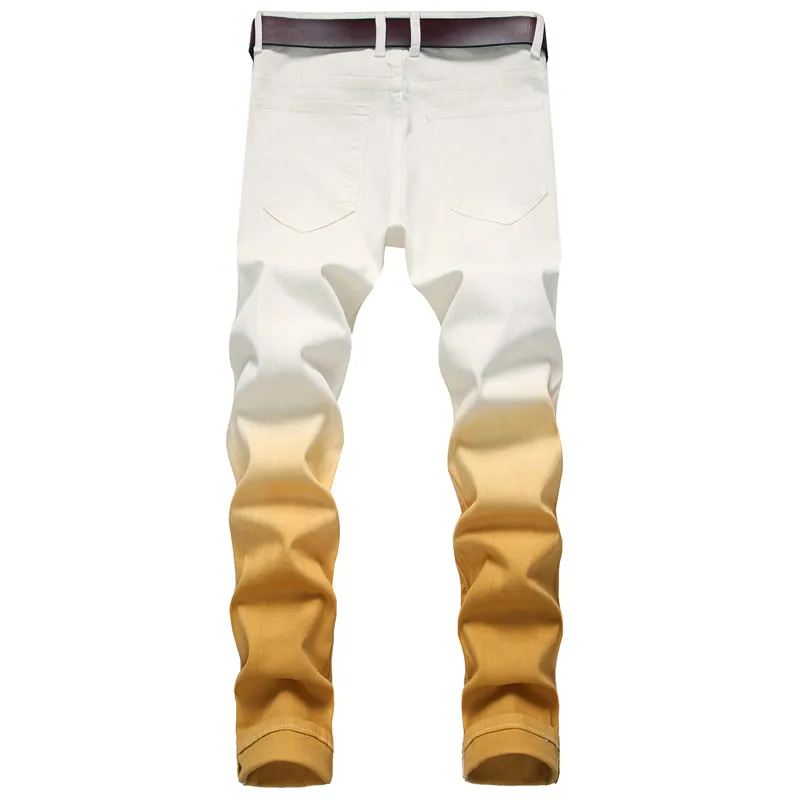 Spring Autumn New Fashion Gradual Change Colors Men Women Jeans Slim Skinny Stretch Street Hip Hop Male Elastic Denim Pants