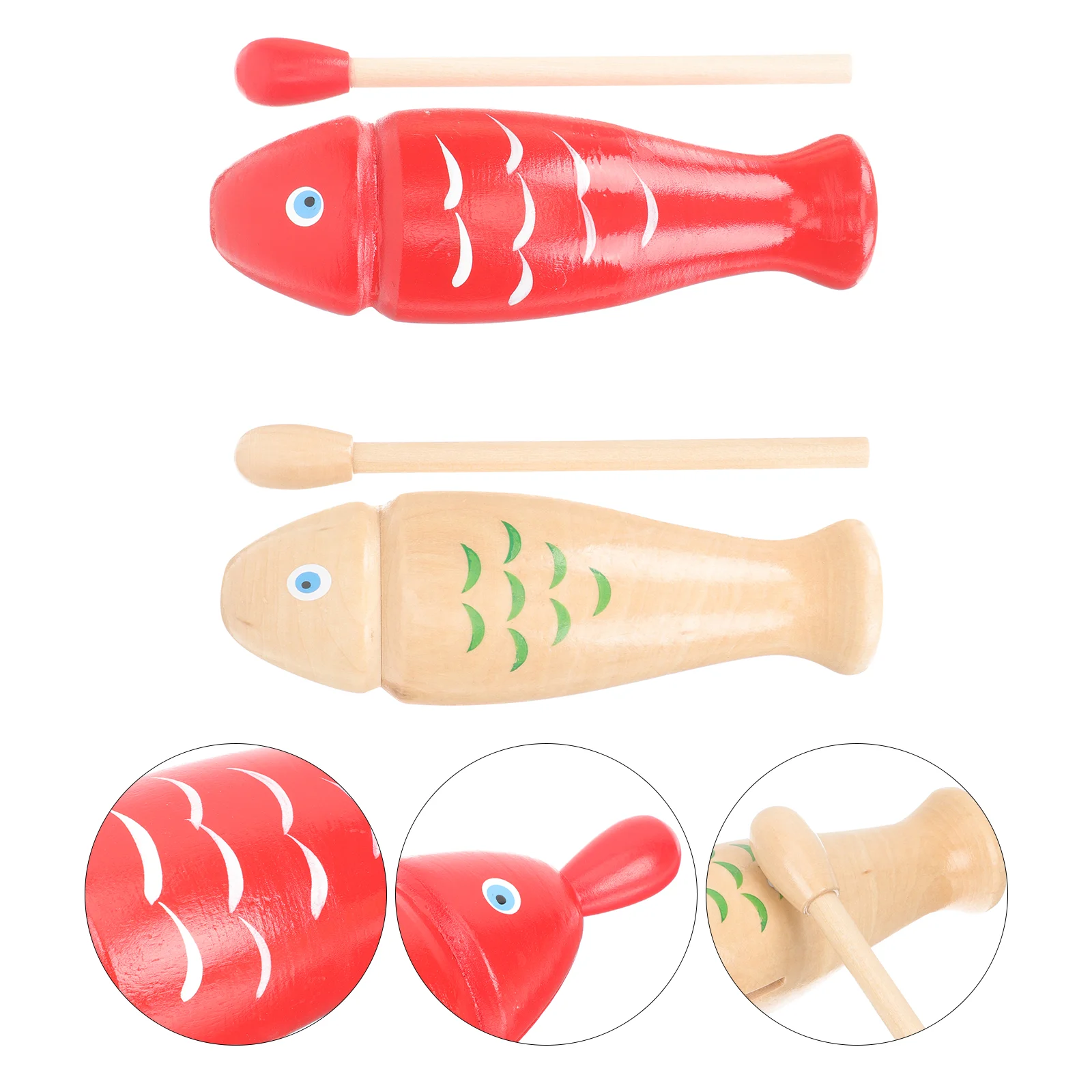 

2 Sets Wooden Playset Percussion Plaything Fish Music Toy Kids Enlightenment Modeling Playing Instrument Child Musical