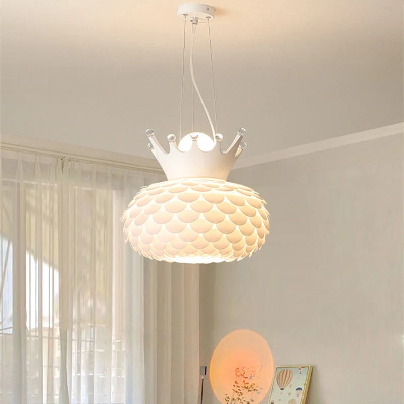 

Modern New Creative Designer Cream Style Round Personality Restaurant Bedside Bedroom Room Simple Princess Crown Hanging Pendant