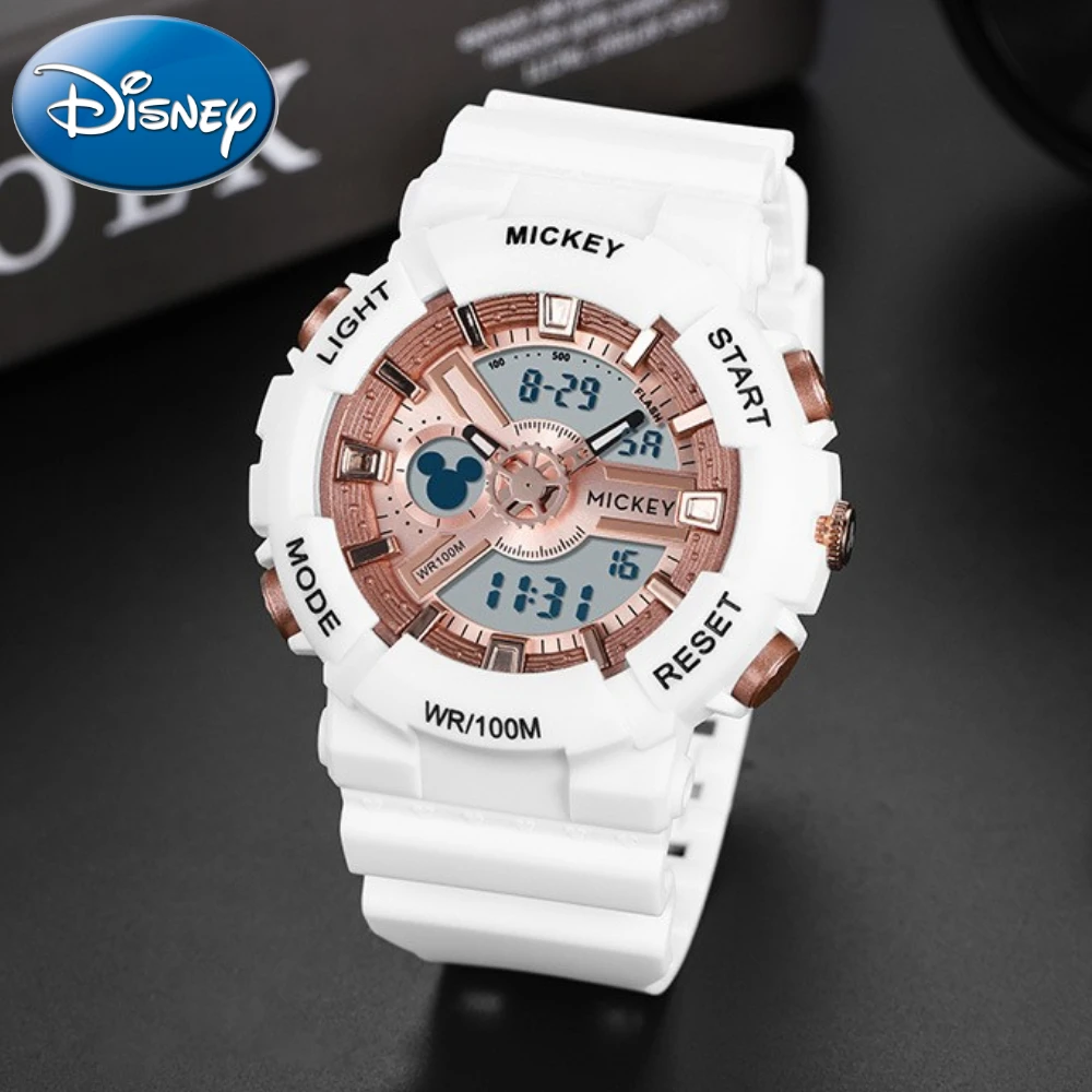 Disney Mickey Quartz Pointer Electronic Dual Display Digital Watch 100m Waterproof Luminous Multifunctional Big Dial Clock