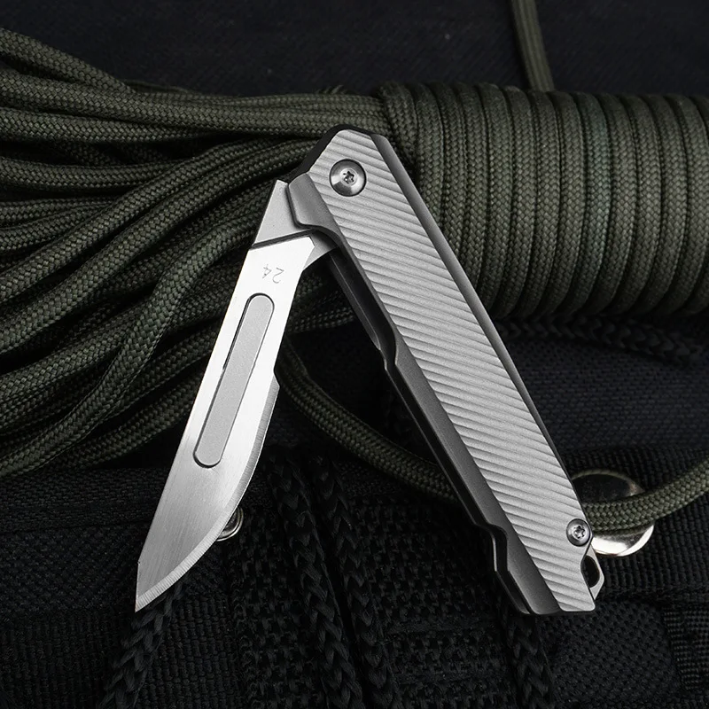 Titanium Alloy Handle Outdoor Tactical Folding Knife Camping Hunting Survival Safety Defense Portable Pocket Knives EDC Tool