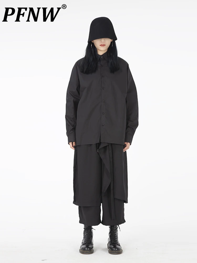 

PFNW оригинальный дизайн Darkwear Yamamoto Стильные красивые женские однотонные черные юбки брюки повседневные Широкие штаны для мужчин 12A3450