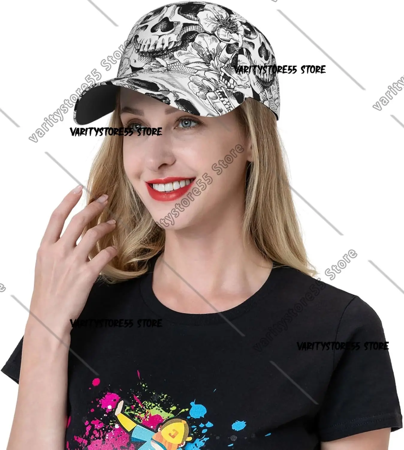 Черно-белая модная бейсболка унисекс с черепом и цветком, шляпы Snapback, шляпа для папы, классическая регулируемая шляпа дальнобойщика для мужчин и женщин (art.: 3920d4bcc3ecf) - 3920d4bcc3ecf