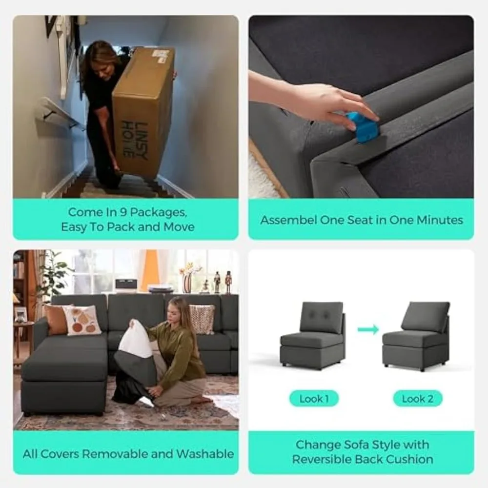 Набор тканевых диванов на 4 места модульный секционный диван Глубокие сиденья