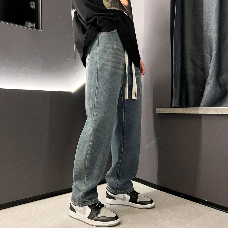 3-color Baggy Jeans Men Fashion Drawstring Retro Straight Jeans Men Japanese Streetwear Hip Hop Loose Denim Pants Mens Trousers