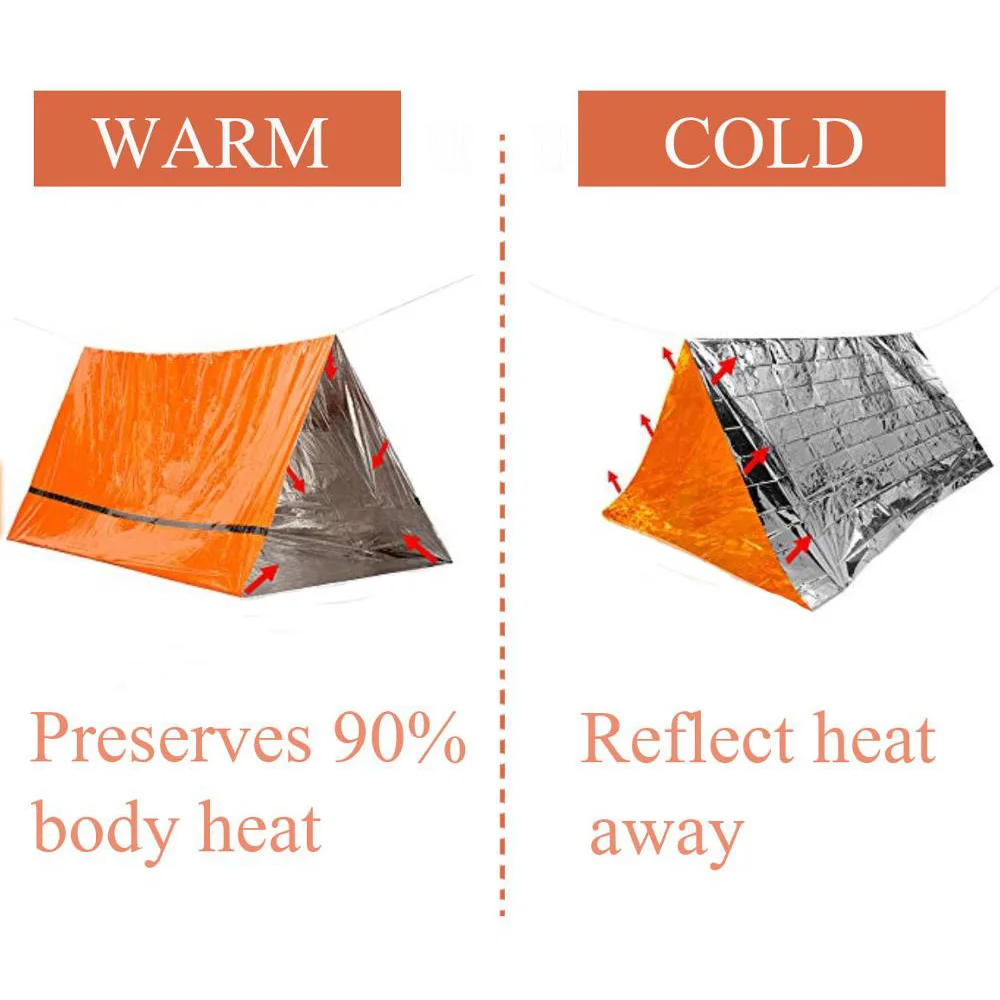New 2 Person Emergency Shelter Survival Bivy Tube Tent Kit Thermal Blanket SOS Sleeping Bag Waterproof Survival Equipment