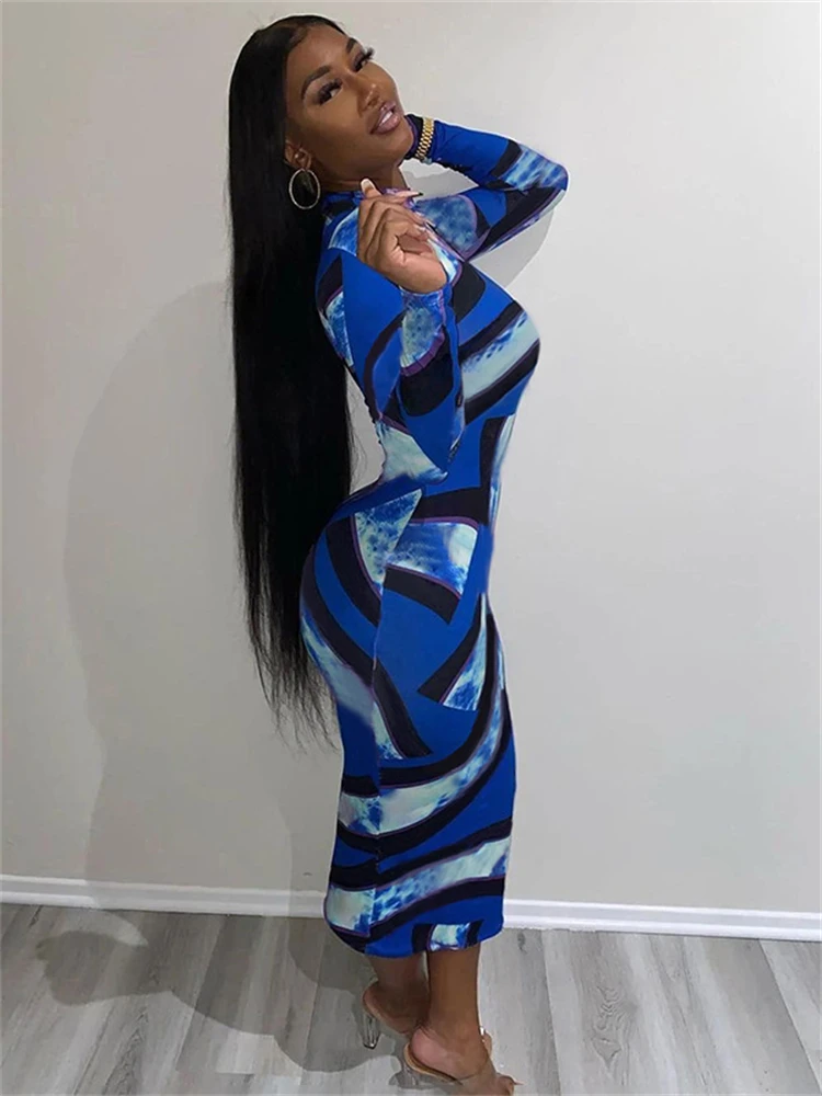 

Платье-Макси женское осеннее Облегающее с длинным рукавом и круглым вырезом