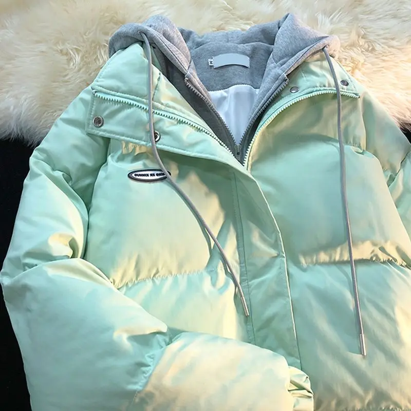 

Японское симпатичное свободное хлопковое пальто с капюшоном из двух частей, новинка 2023, зимнее утепленное хлопковое пальто, Женское зимнее пальто