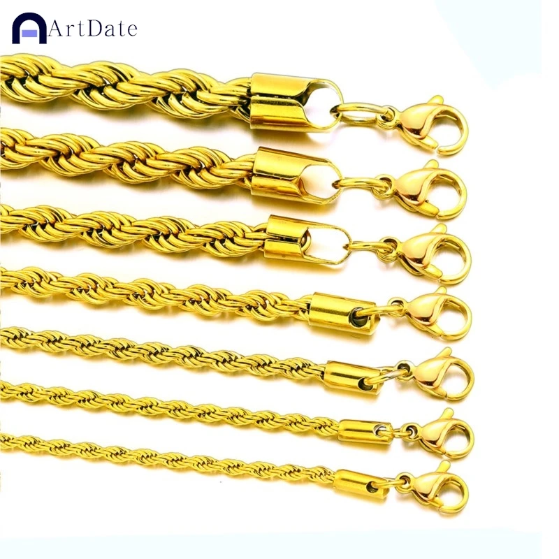 Фото ArtDate Hip Hop Stainless Steel Twist Chain Men Bracelet Retro Gold Color Fashion Bracelet For Women Trendy Jewelry Accessories №4