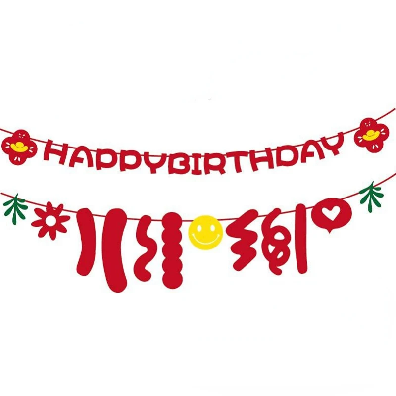

1st Kids Birthday Party Red Garland Baby Shower Non Woven Happy 100 Days Banner 30days Flower Flag Photo Props