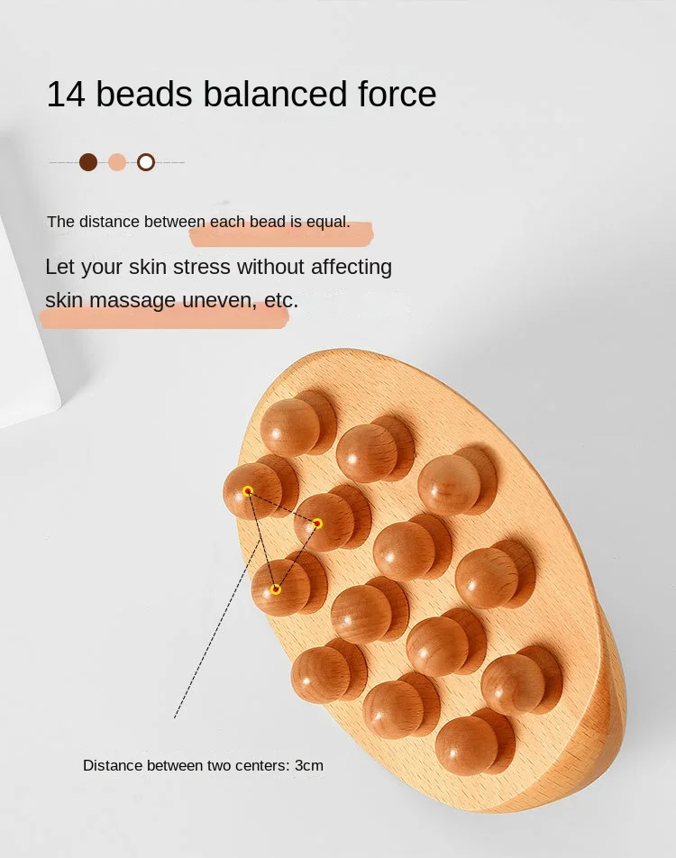 14 Beads Handheld Gua Sha Massage Brush Natural Wood Waist Leg Body Meridian Scraping SPA Therapy Anti Cellulite Relaxation Tool