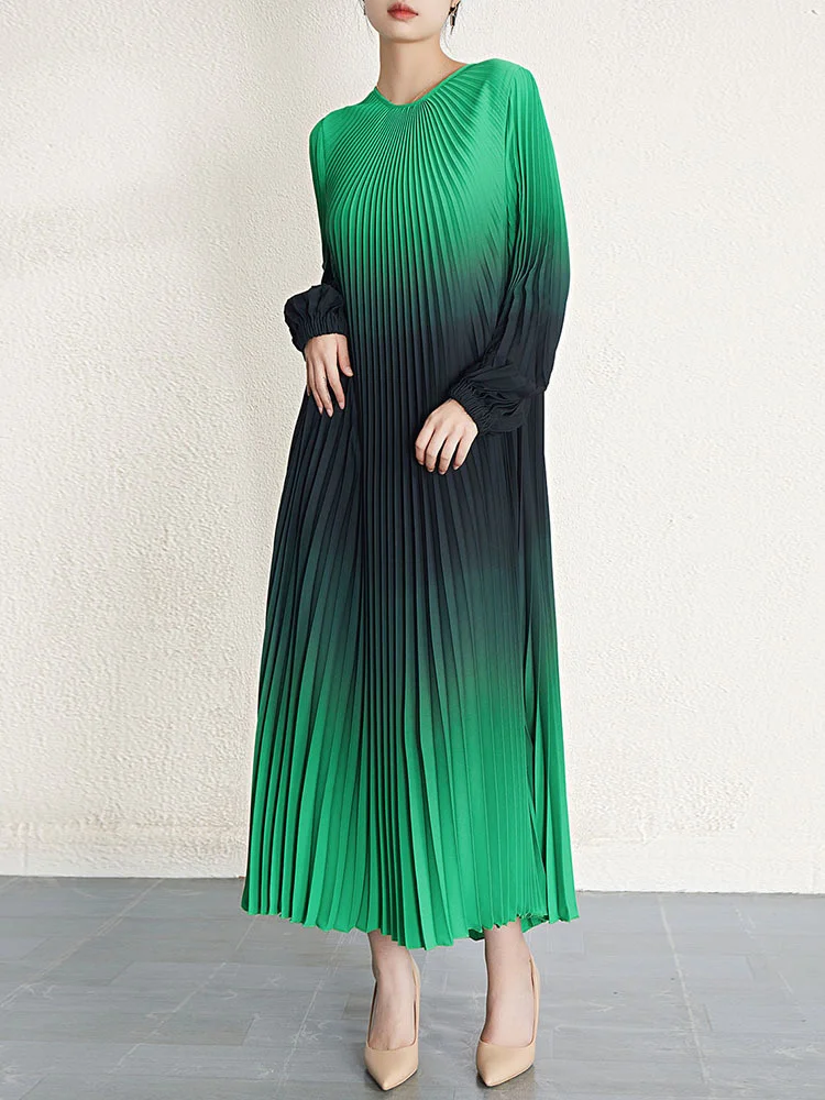 Женское плиссированное платье с градиентом DEAT элегантное свободное эластичным