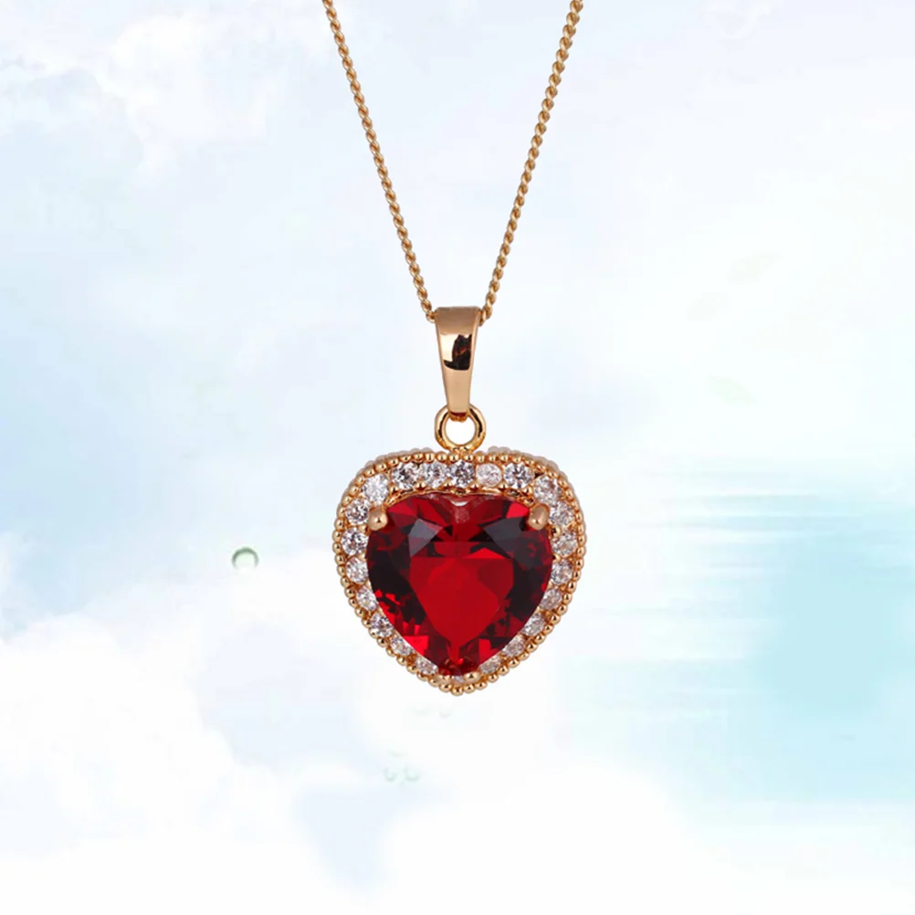

Heart Shape Necklace Simple Large Red Zircon Micro-inlay Personalized Neck Decor for Lady Girls (Gold)