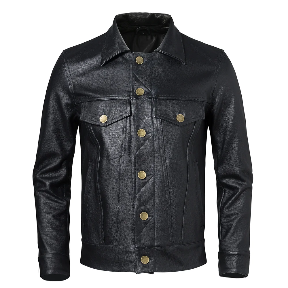 

Мужская приталенная куртка из 100% натуральной воловьей кожи, Классическая модная куртка, пальто из натуральной кожи, Азиатские размеры, для осени и весны, M236