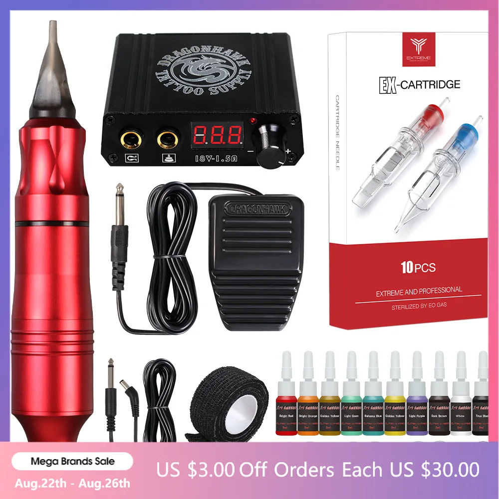 Top selling Professional  Rotating Pen Suit Tattoo Pen Mini Power Supply Foot Pedal Tattoo Supply Free Delivery Tattoo Machine