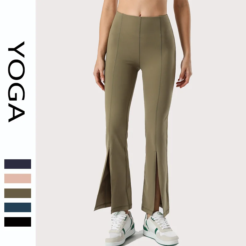 

Lu New Yoga Pants High Waist Split Flared Trousers Ladies Hip Peach Fitness Yoga Nine-point Pants High Quality
