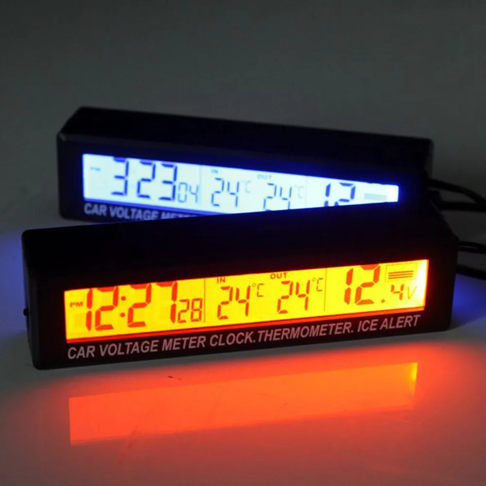 

Светящиеся светодиодные бортовые электронные часы + Автомобильный Вольтметр + термометр батарея напряжение температура монитор 12 В/24 В