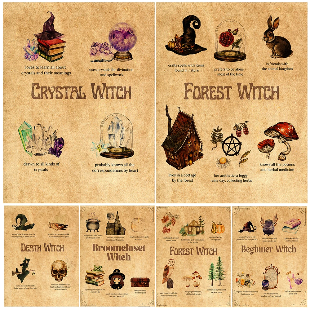 

Nature Witch & Witchcraft Magic Knowledge Wall Art Canvas Painting Elemental Witch Art Poster And Print Home Decoration Unframed