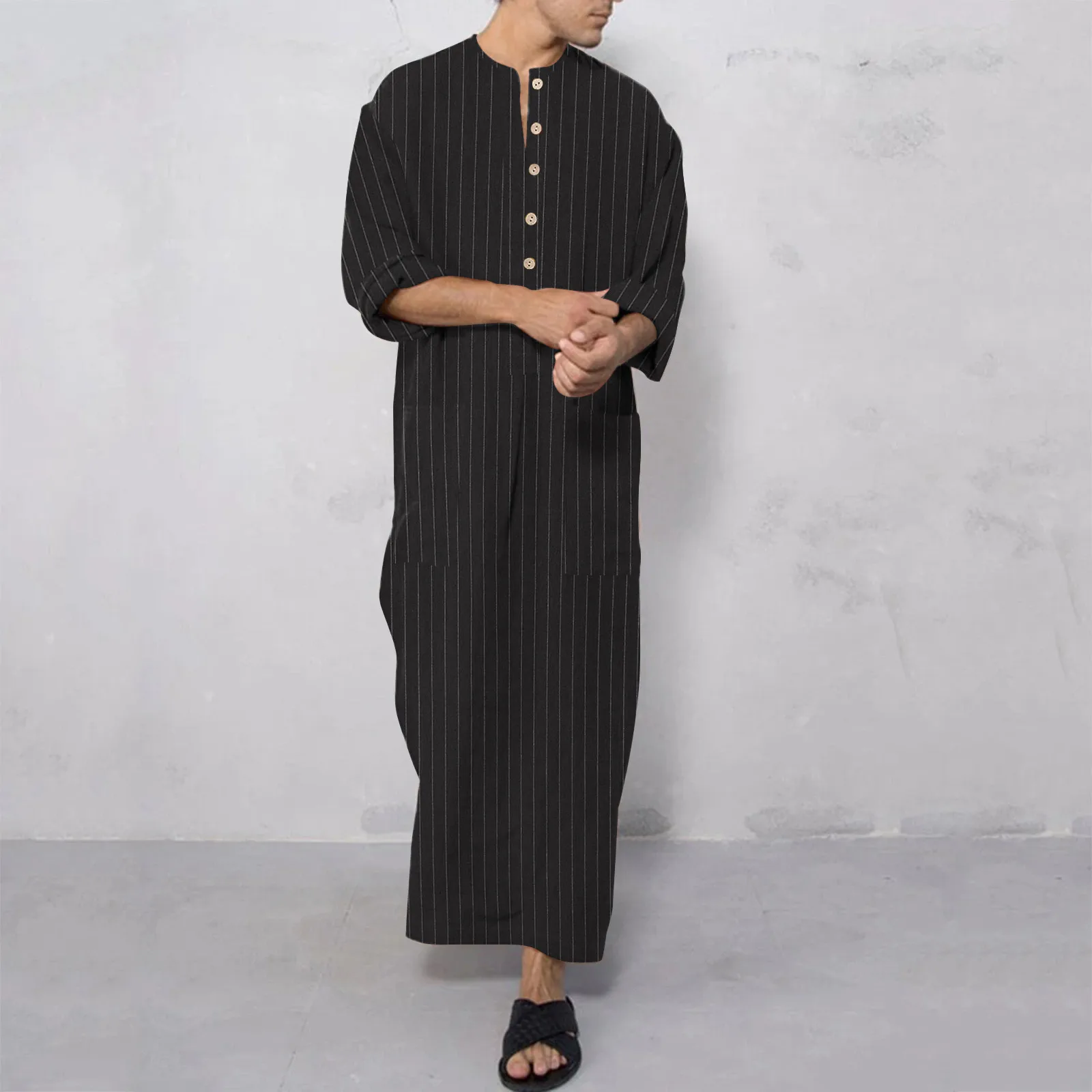 

Мужская одежда в мусульманском стиле, новый дизайн, свободный халат с воротником-стойкой и длинными рукавами, халат в национальном стиле для Ближнего Востока, 2023