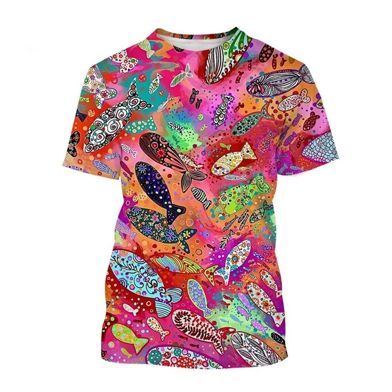 

Футболка мужская с 3D-принтом цветов, рыбок, психоделической живописи