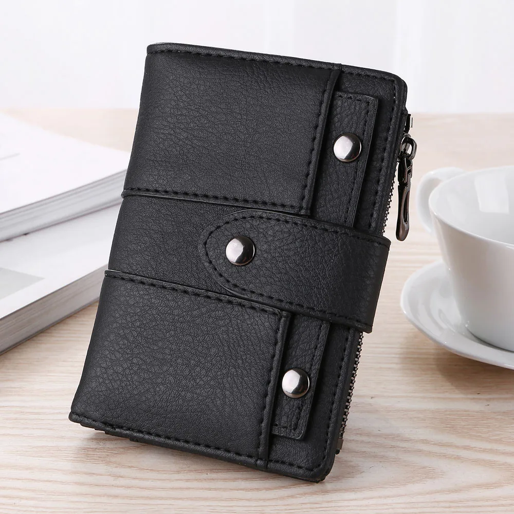 Мужской короткий кошелек в стиле ретро с застежкой-молнией и джинсовым кожаным