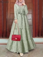 zanzea bohemian holiday casual robe summer women elegant muslim dress abaya kaftan floral print o neck long sleeve dresses
